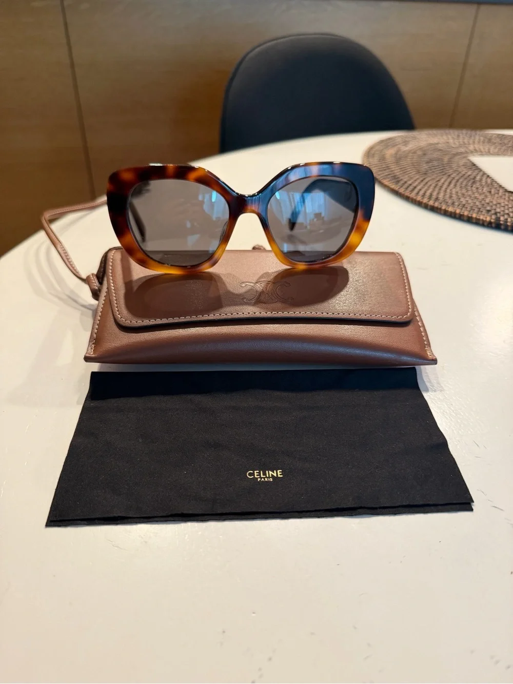 CelineTortoiseshell Square Frame Sunglasses with Gold Accent